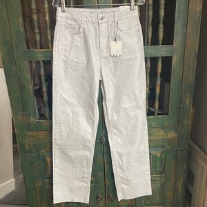 NWT Zara Mid Rise Straight Silver Metallic Effect Raw Hem Jean - 4